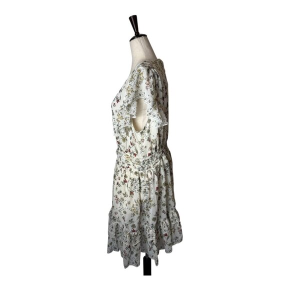 Max Studio Dress Women Large Ivory Floral Fit And Flare Flutter Sleeve NWT Boho - Picture 6 of 14